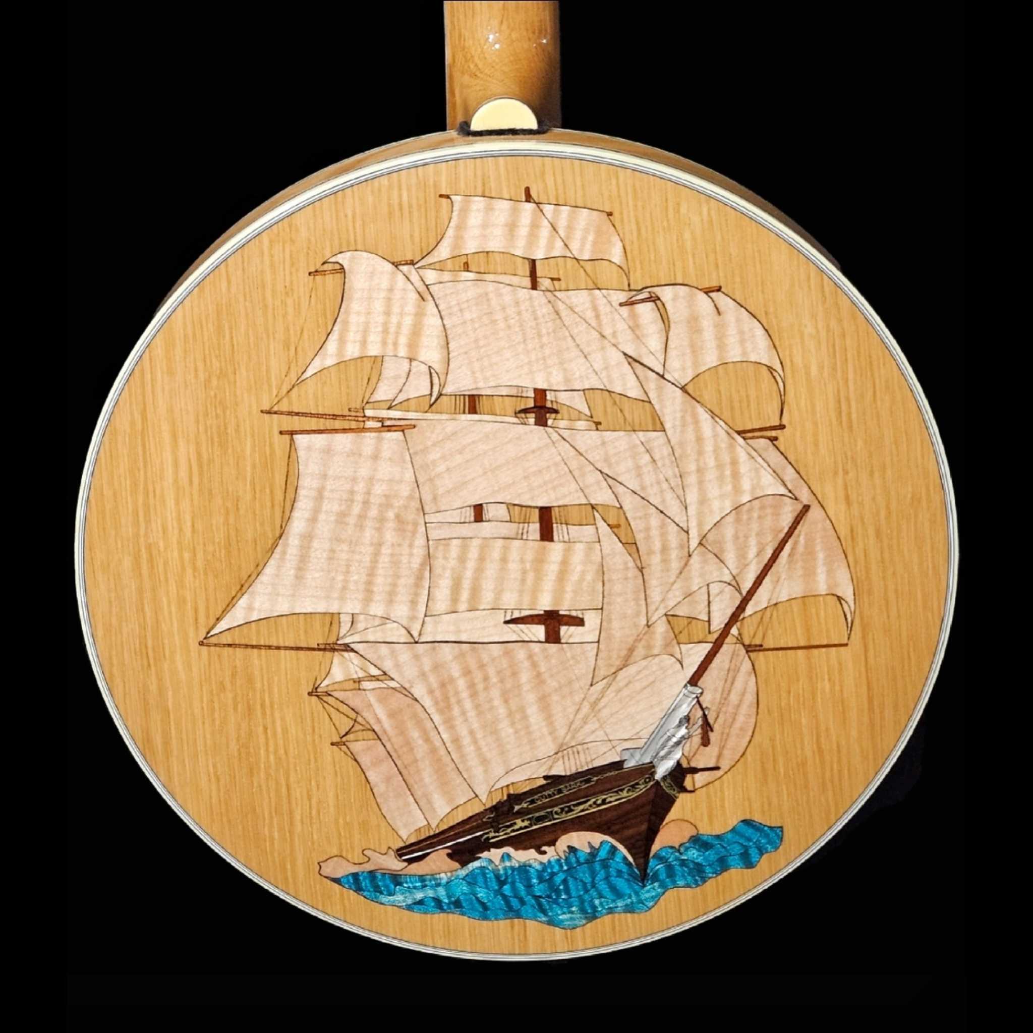 Cutty Sark Banjo Back of Resonator with the Ship Inlay
