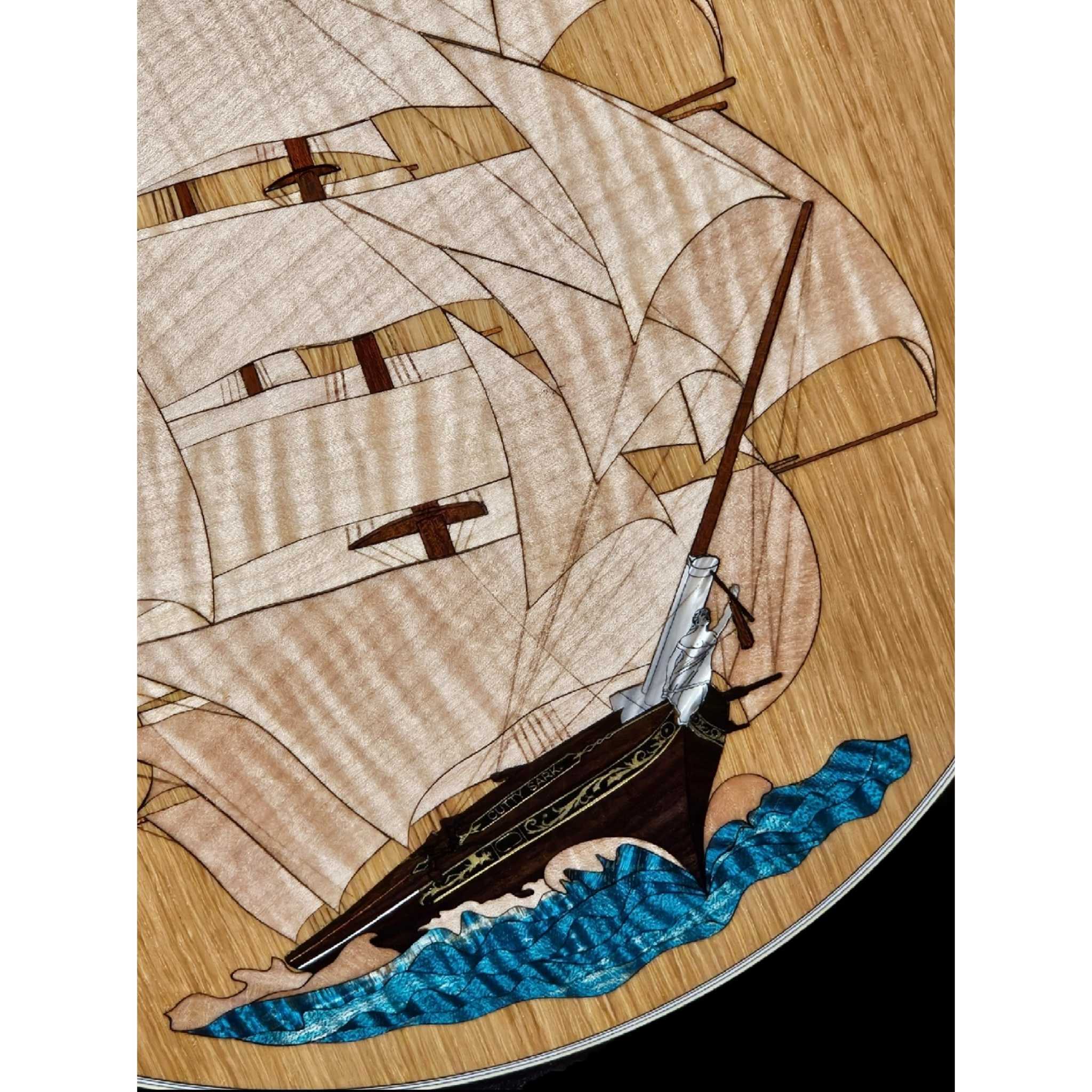 Cutty Sark Banjo Close up of ship inlay on back of resonator