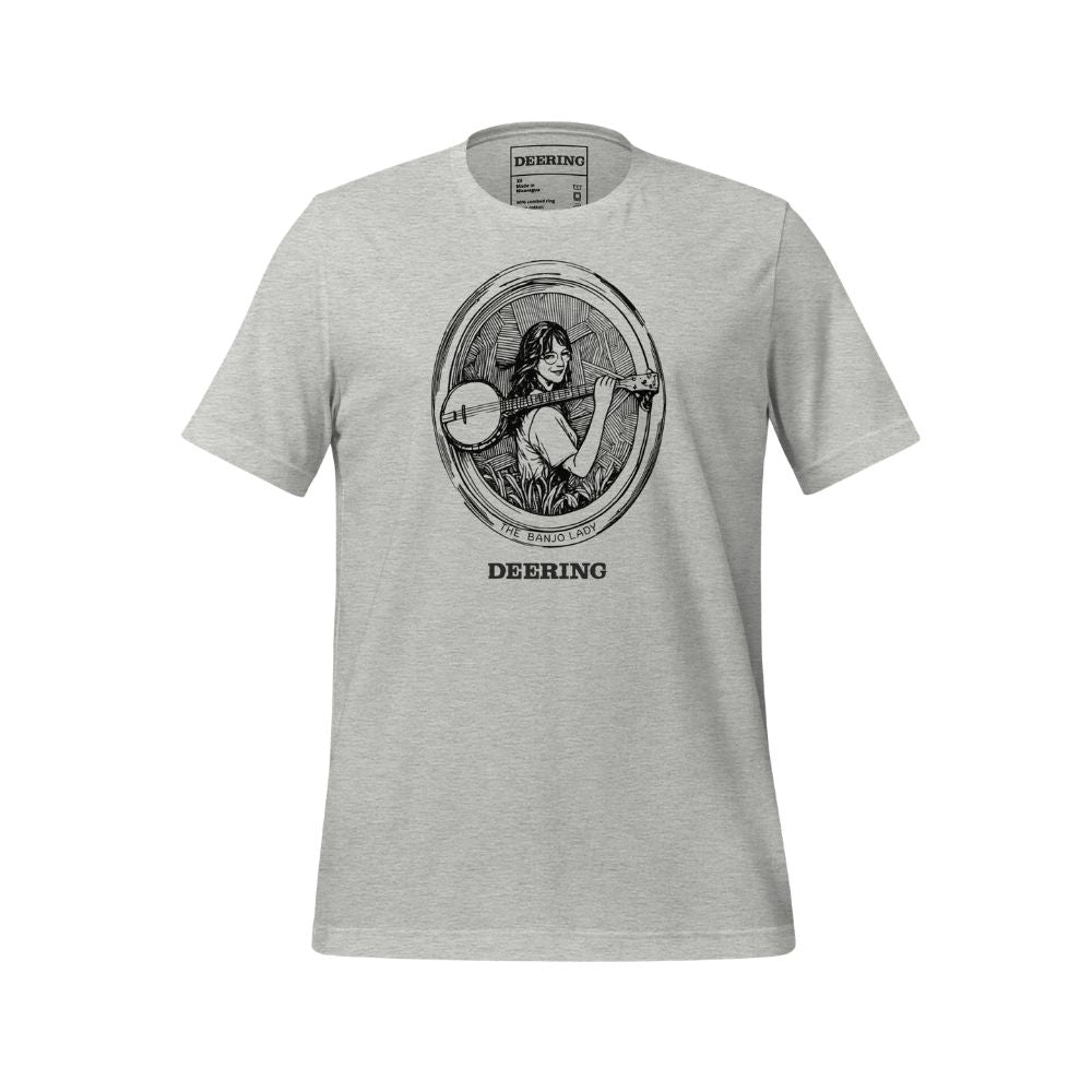 DeeringBanjoLadyT-ShirtMockup-Grey-WhiteBackground-Front