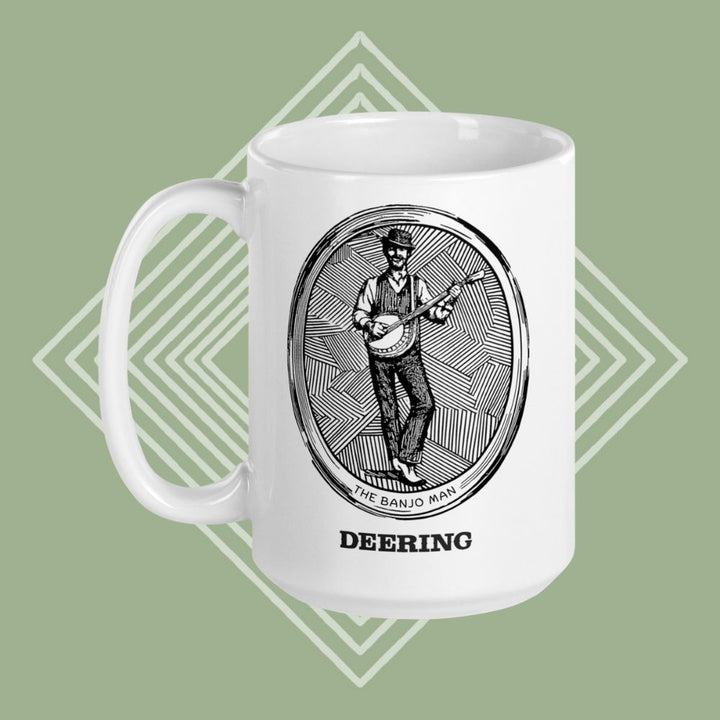 DeeringBanjoManMug-15oz-LeftFacingHandle-GreenDiamondBackground-Front