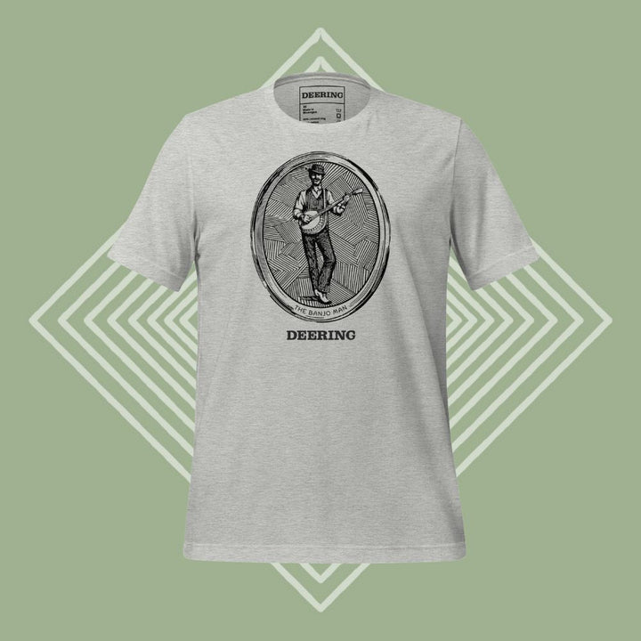 DeeringBanjoManT-ShirtMockup-Grey-GreenDiamondBackground-Front