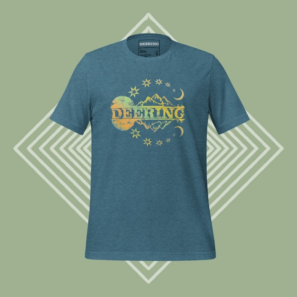 DeeringBanjoMountainT-Shirt-HeatherDeepTeal_GreenDiamondBackground_Front2