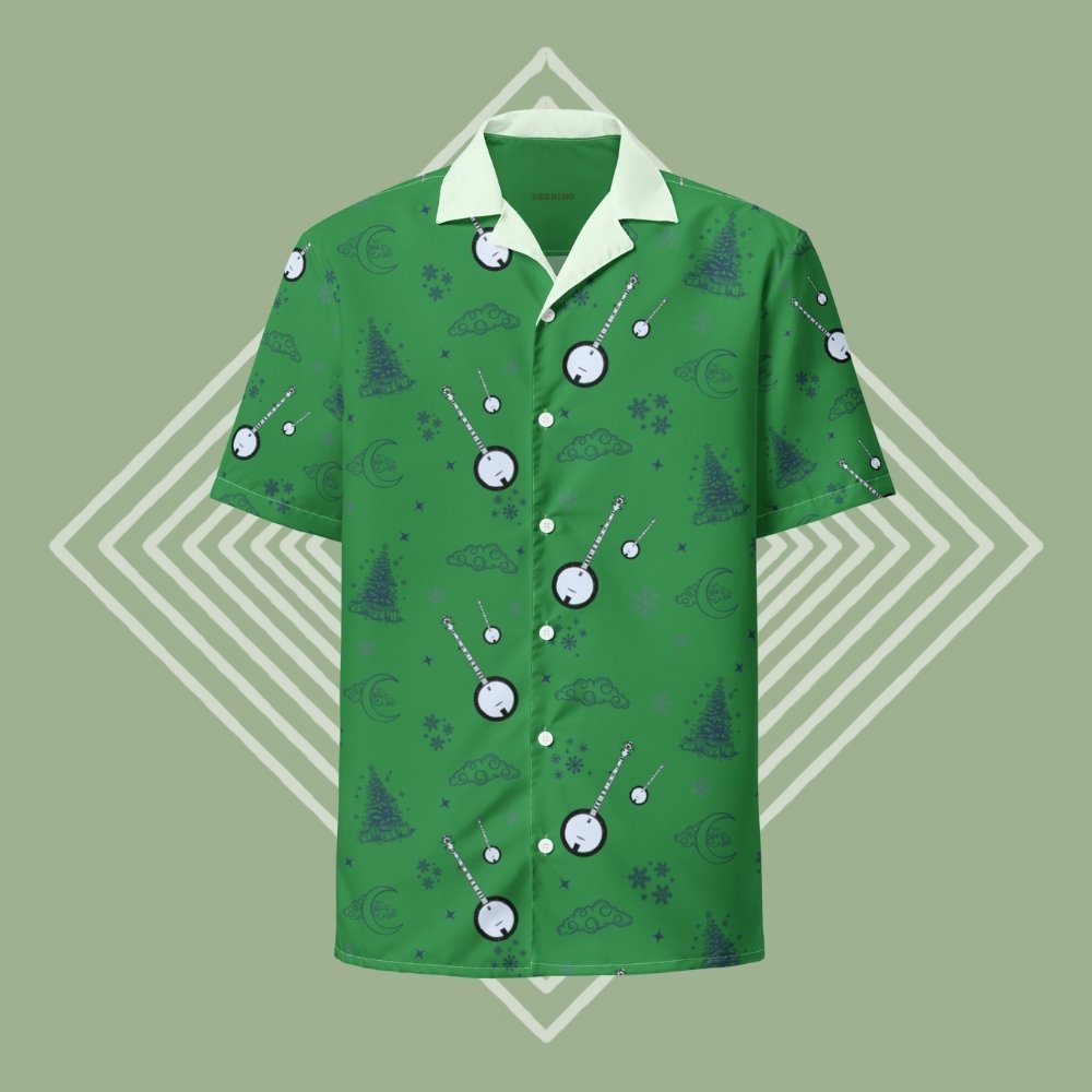 DeeringButtonUpBanjoChristmasShirt-Green_Green Diamond Background