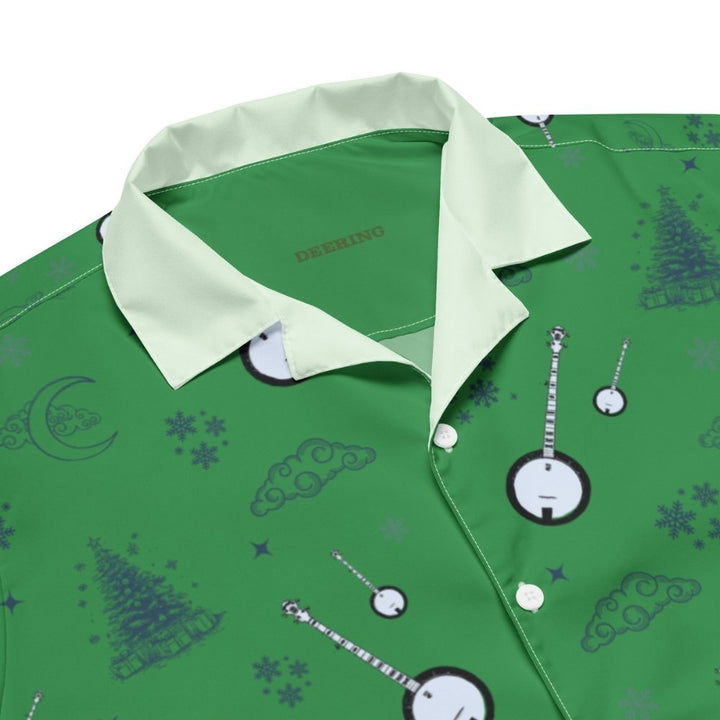 DeeringButtonUpBanjoChristmasShirt-Green_Closeup, White Background