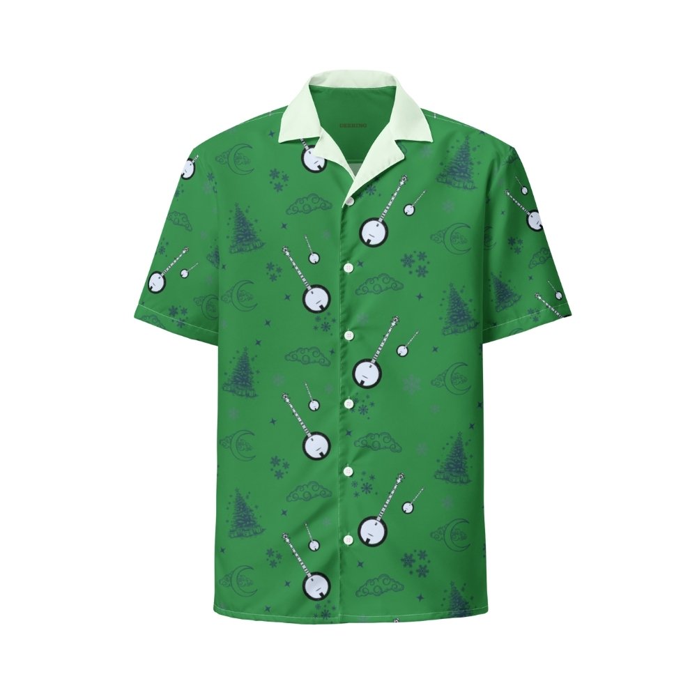 DeeringButtonUpBanjoChristmasShirt-Green_Front, White Background