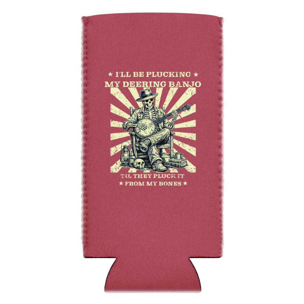 DeeringPluckItFromMyBonesKoozie12ozSlim-Raspberry - White Background