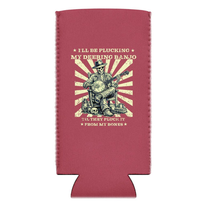 DeeringPluckItFromMyBonesKoozie12ozSlim-Raspberry - White Background