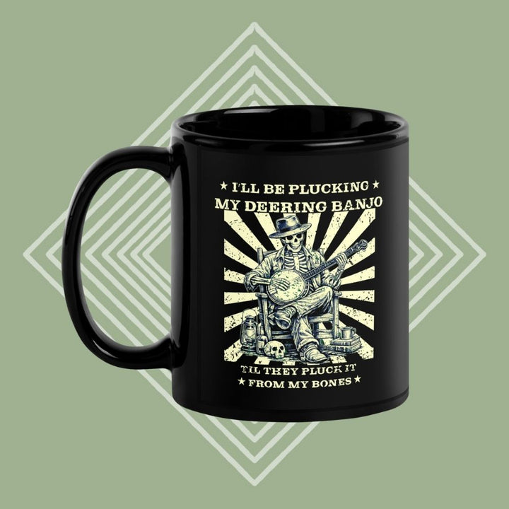 DeeringPluckitFromMyBonesMug-11oz-HandleLeft-GreeenDiamondBackground - Front