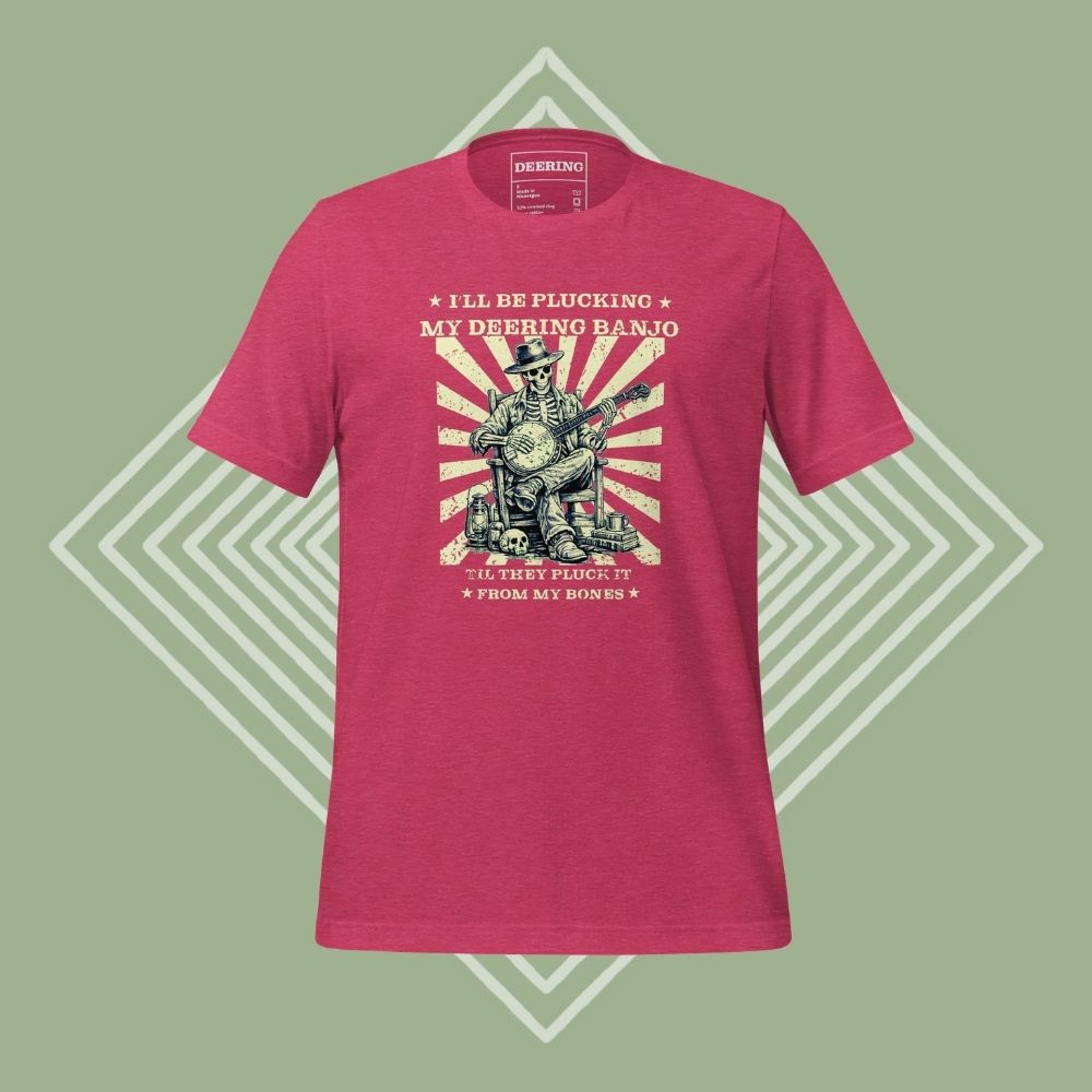 DeeringPluckitfromMyBonesT-Shirt-Raspberry-GreenDiamondBackground-Front