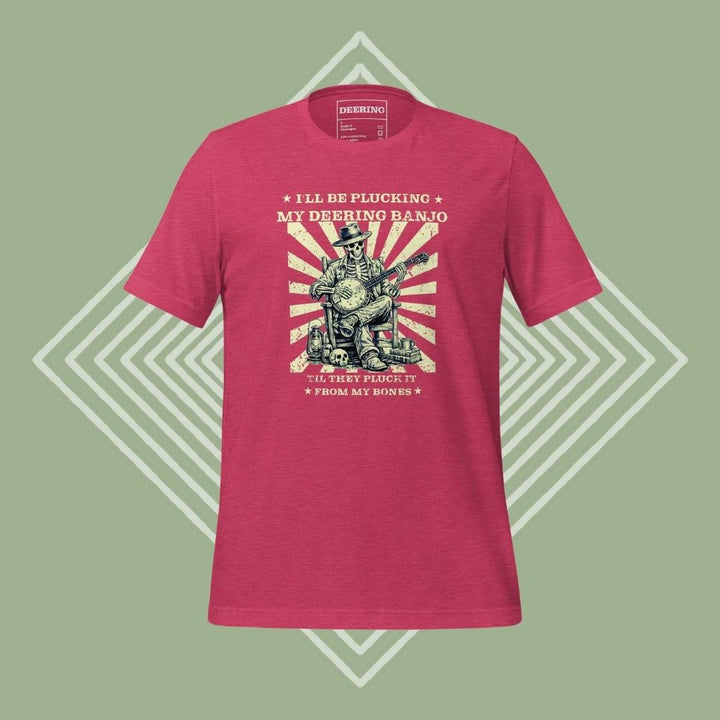 DeeringPluckitfromMyBonesT-Shirt-Raspberry-GreenDiamondBackground-Front