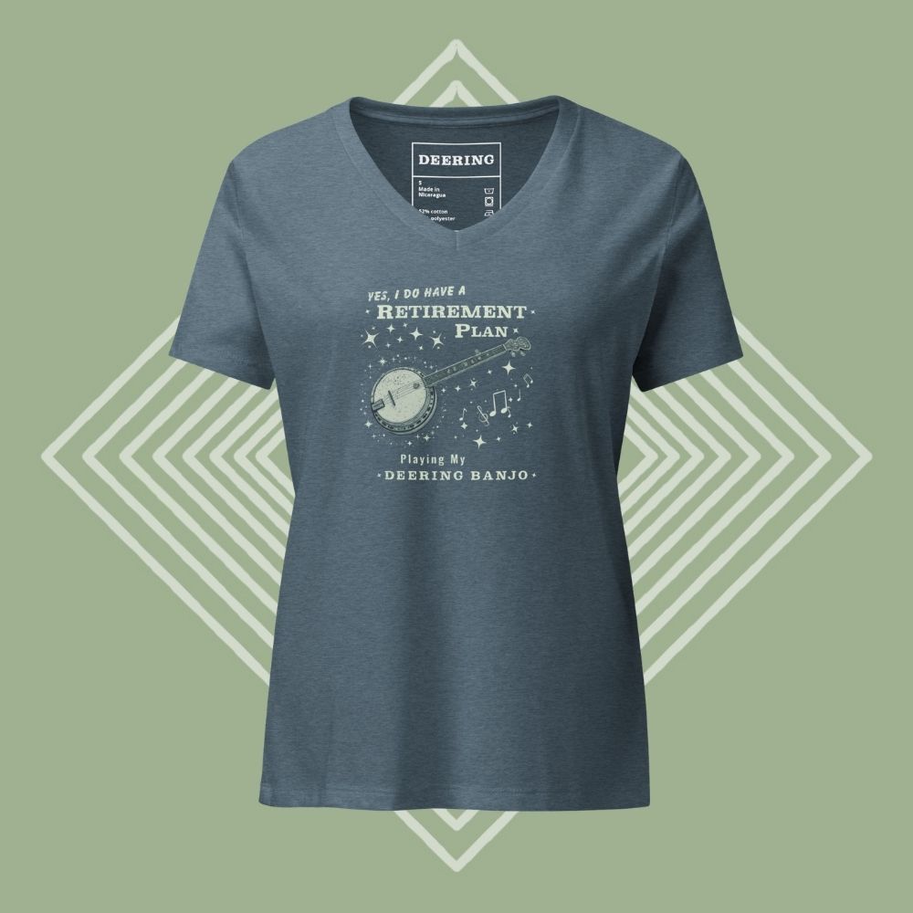 DeeringRetirementPlanWomen_sV-NeckShirt-GreenDiamondBackground-Front