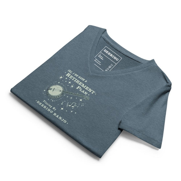 DeeringRetirementPlanWomen_sV-NeckShirt-HeatherSlateBlue-Folded-WhiteBackground-Front