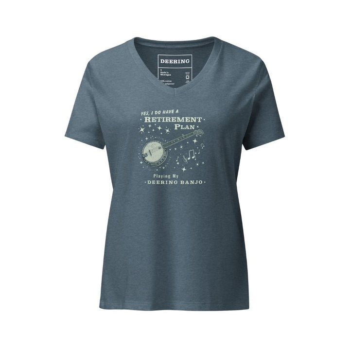 DeeringRetirementPlanWomen_sV-NeckShirt-HeatherSlateBlue-WhiteBackground-Front