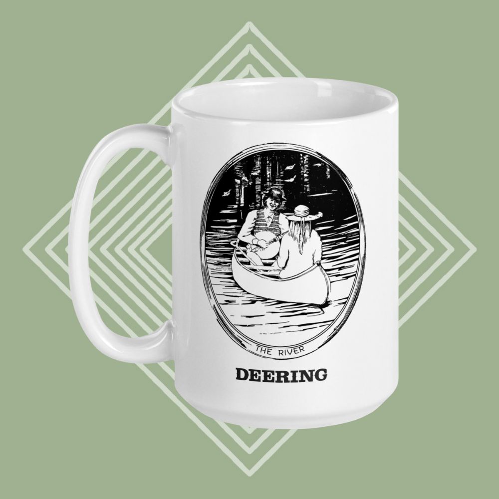 DeeringRiverMug-15oz-LeftFacingHandle-GreenDiamondBackground - Front