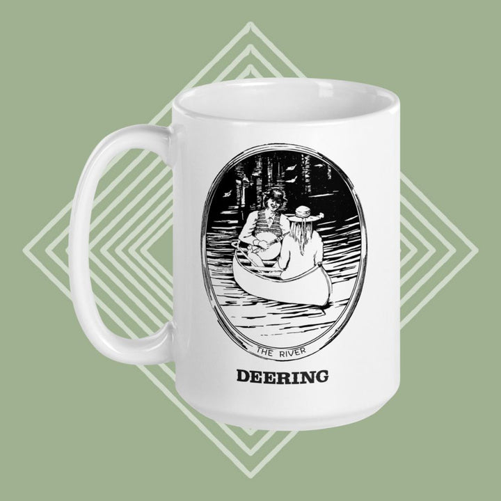 DeeringRiverMug-15oz-LeftFacingHandle-GreenDiamondBackground - Front