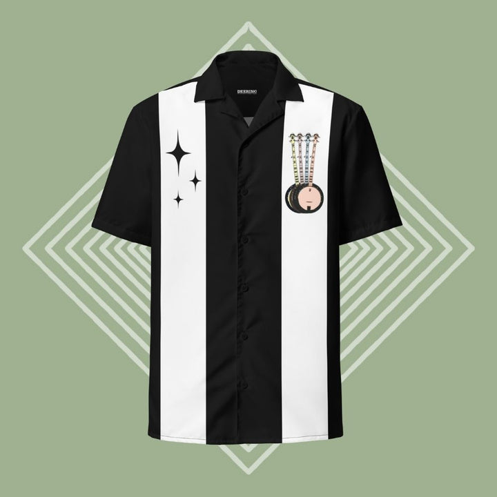 DeeringStardustBanjoLoungeShirt front, GreenDiamondBackground