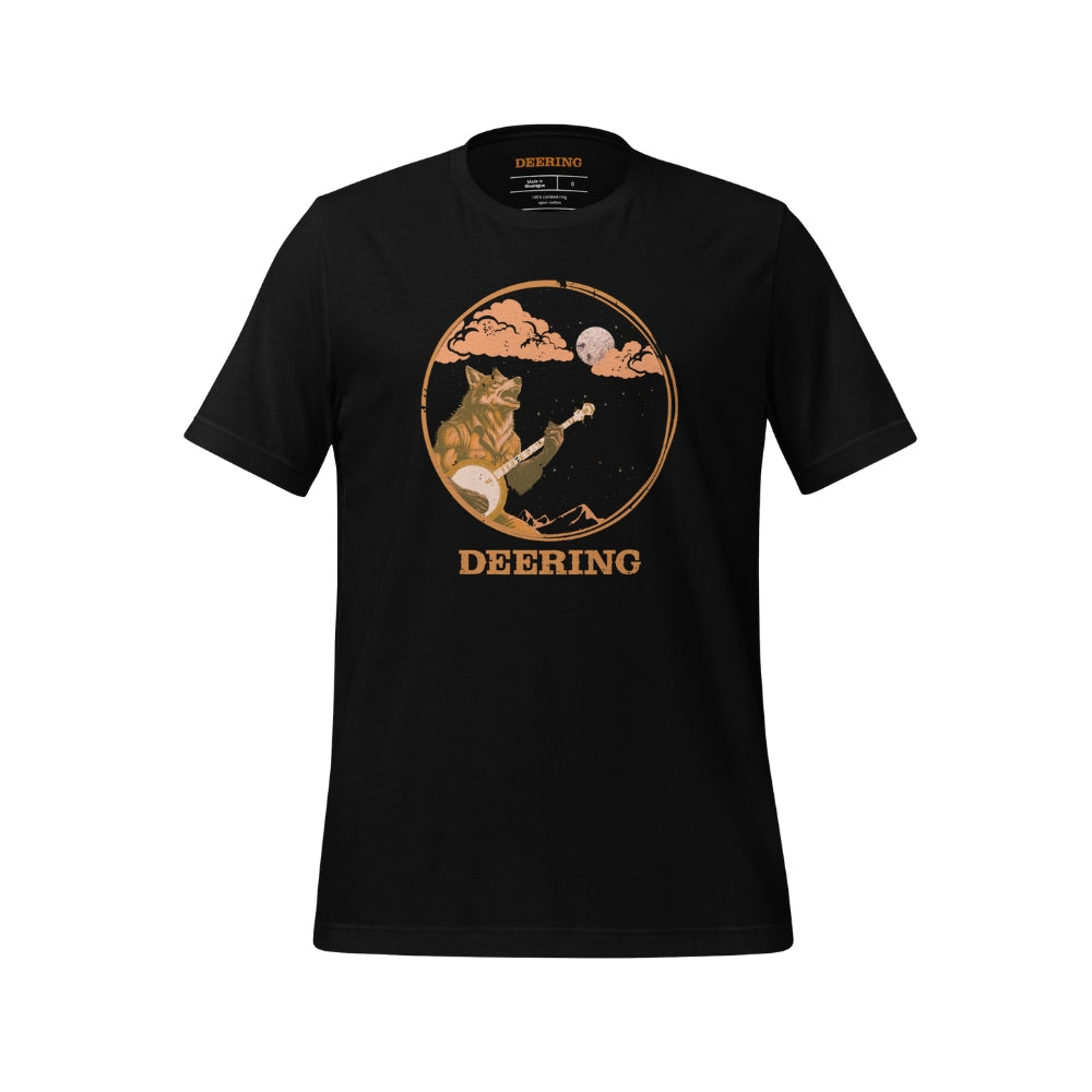 DeeringWolfmanPlaysBanjoT-Shirt_Black, White Background
