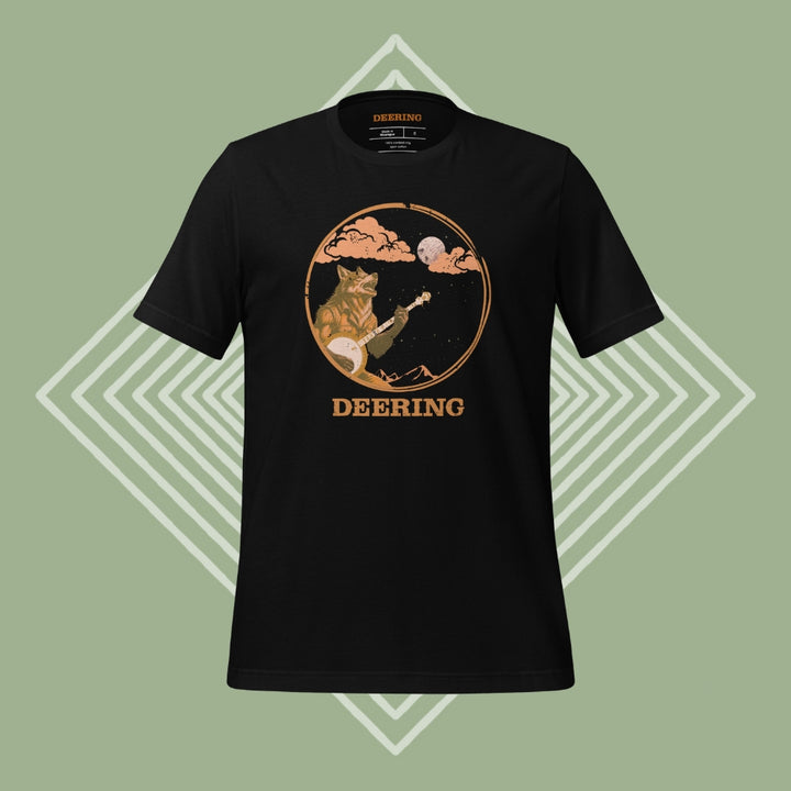 DeeringWolfmanPlaysBanjoT-Shirt_Black, GreenDiamondBackground