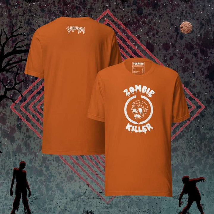 DeeringZombieKillerAutumnWhiteLogoT-Shirt2Mockups-WithZombieBackground Front and Back