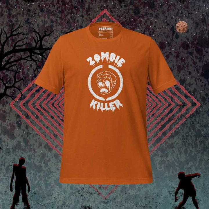 DeeringZombieKillerAutumnWhiteLogoT-ShirtMockups-WithZombieBackground Front1