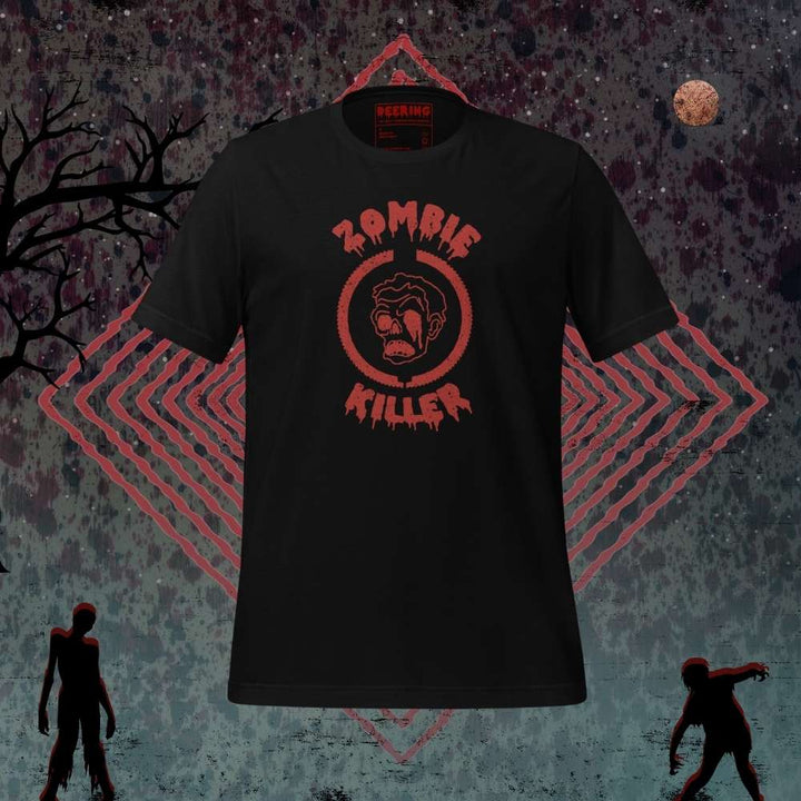 DeeringZombieKillerBlackRedLogoT-ShirtMockups-WithZombieBackground Front