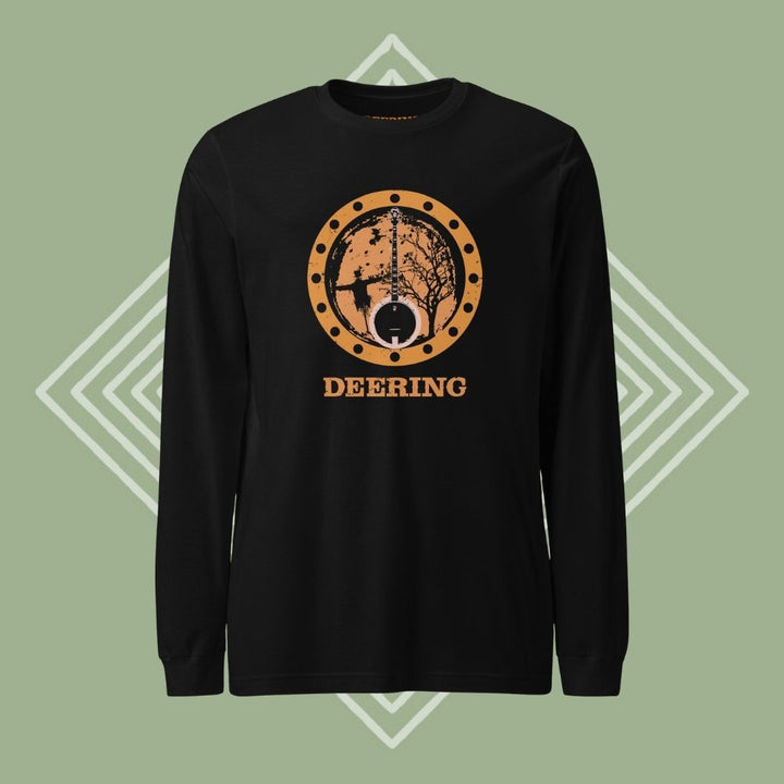 Deering Autumn Banjo Vibes Long Sleeve Shirt-Front, Green Background