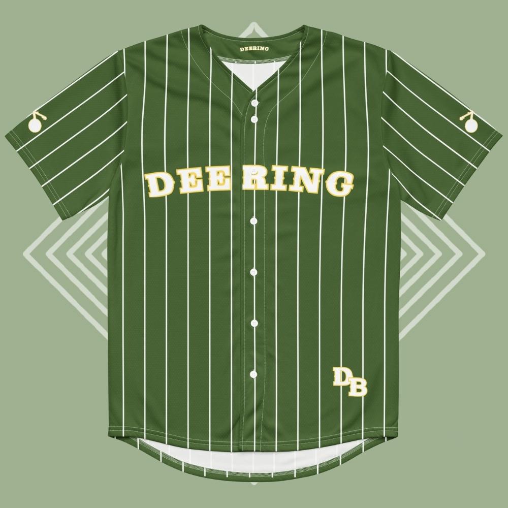 Deering_Banjo_Baseball_Jersey_Green_Front_Green Diamond Background