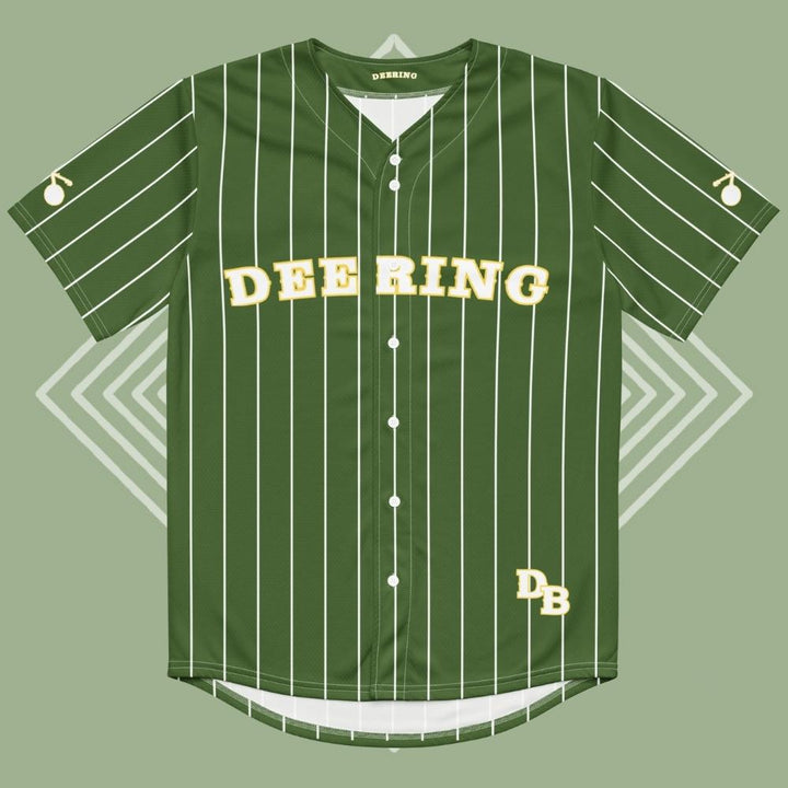 Deering_Banjo_Baseball_Jersey_Green_Front_Green Diamond Background