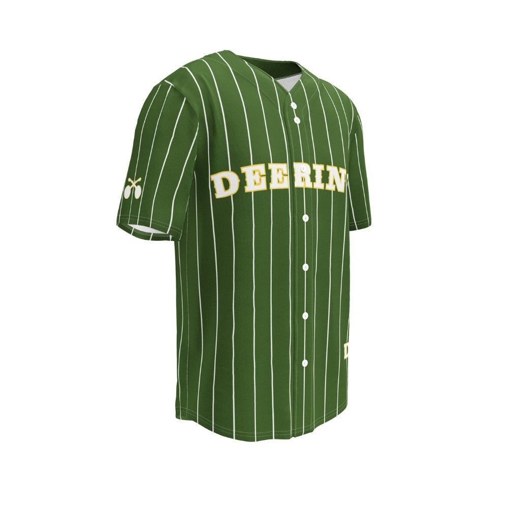 Deering_Banjo_Baseball_Jersey_Green_Front_Angle, White Background