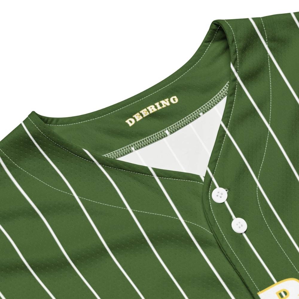 Deering_Banjo_Baseball_Jersey_Green_Neck_Close-Up, White Background