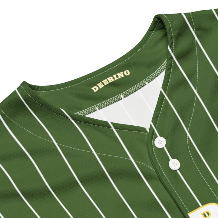 Deering_Banjo_Baseball_Jersey_Green_Neck_Close-Up, White Background