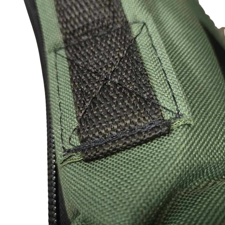 Green Tenor Gig Bag, Close Up Handle Stitching 3, White Background