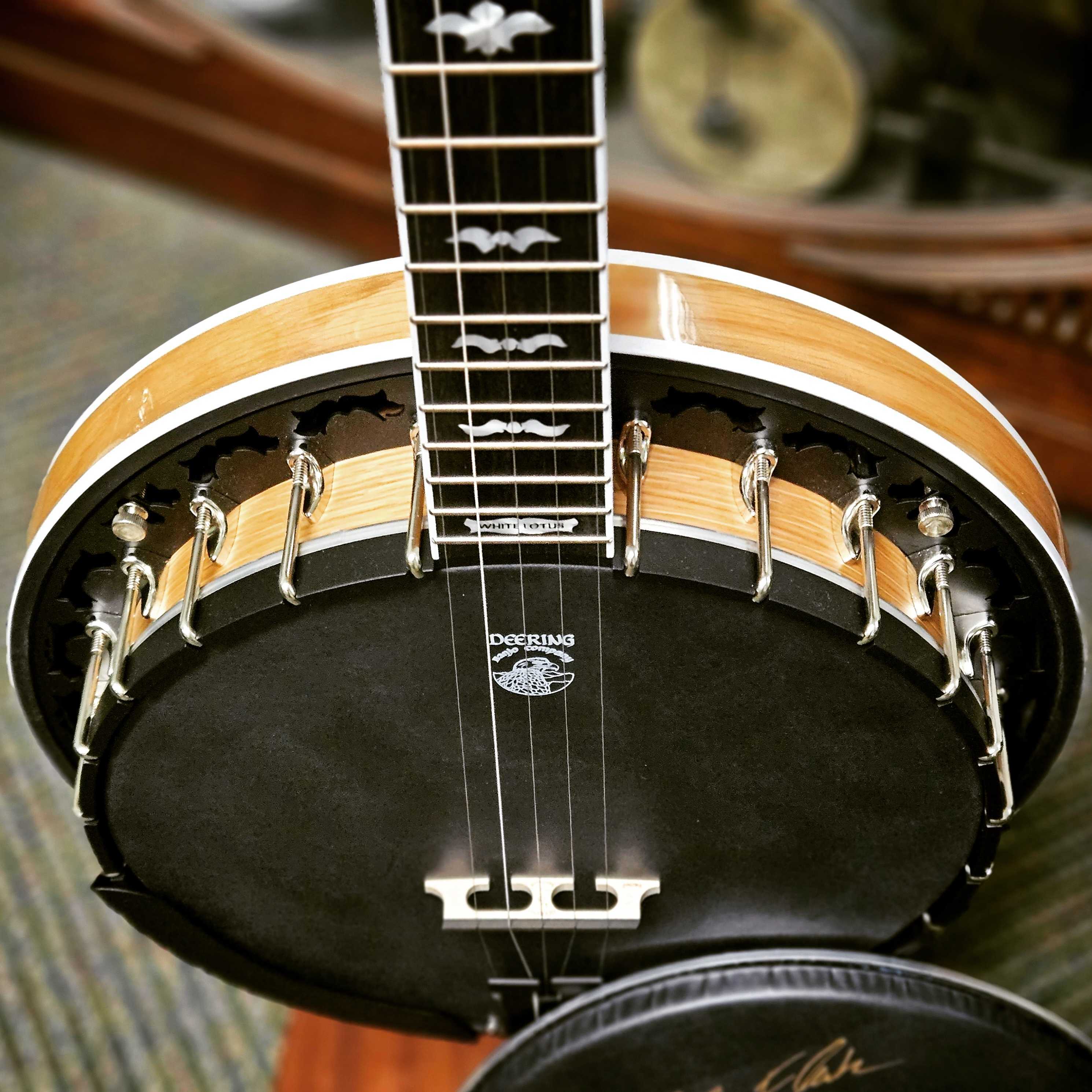 CUSTOM Deering White Lotus Banjo Auction + Banjo Head Signed by 2023 Blue Ridge Banjo Camp Instructors!