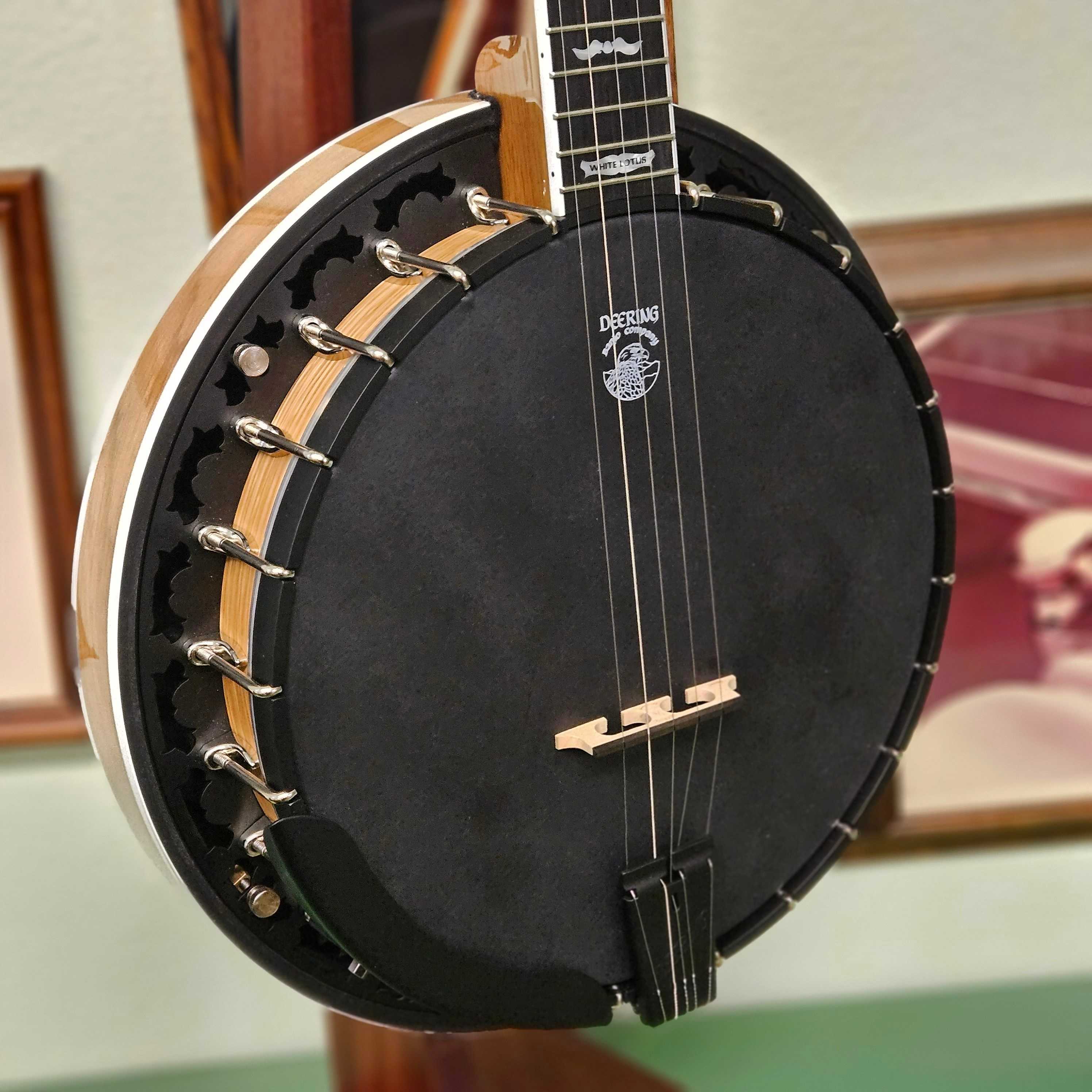 CUSTOM Deering White Lotus Banjo Auction + Banjo Head Signed by 2023 Blue Ridge Banjo Camp Instructors!