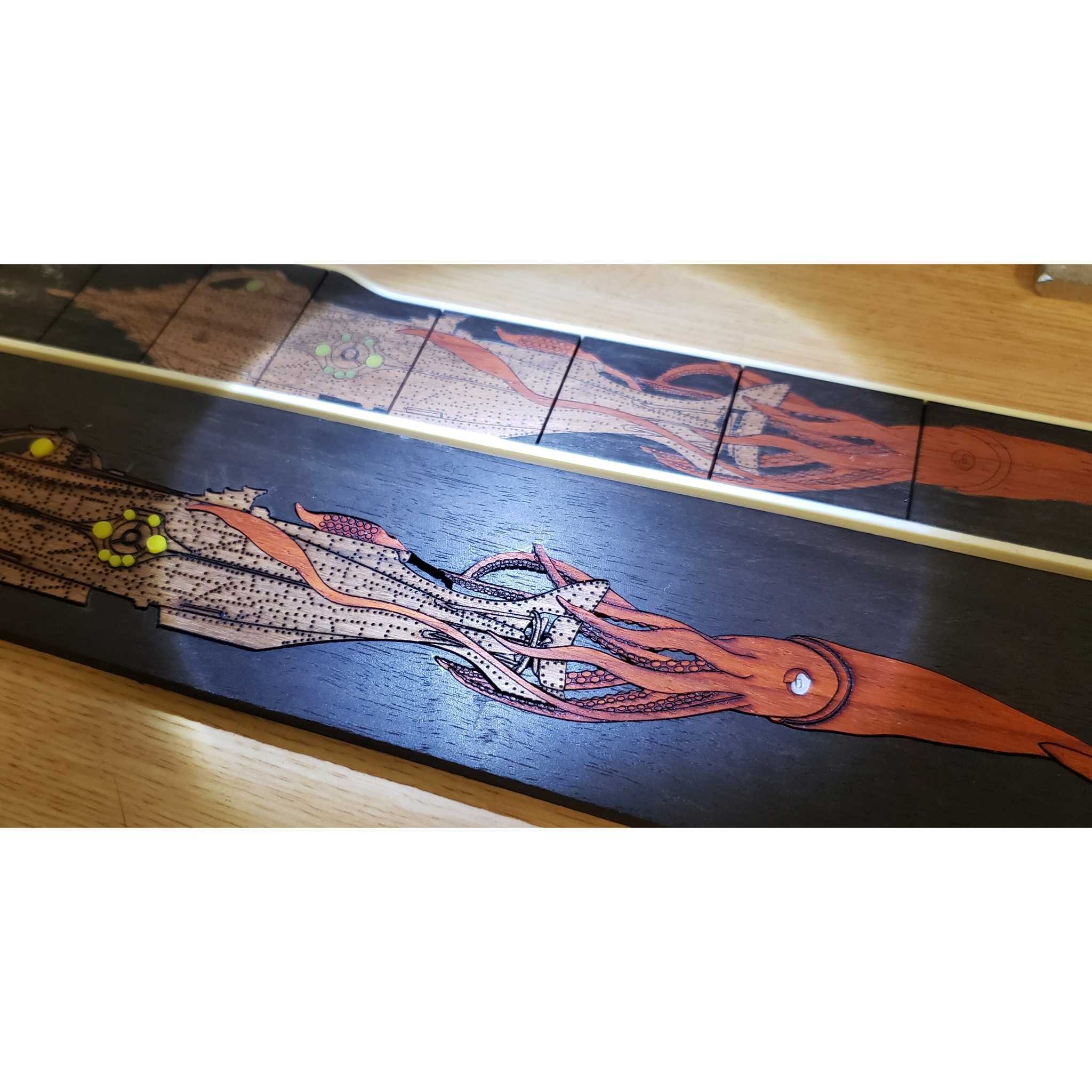 Nemo 20,000 leagues under the sea themed banjo fingerboard inlays in progress