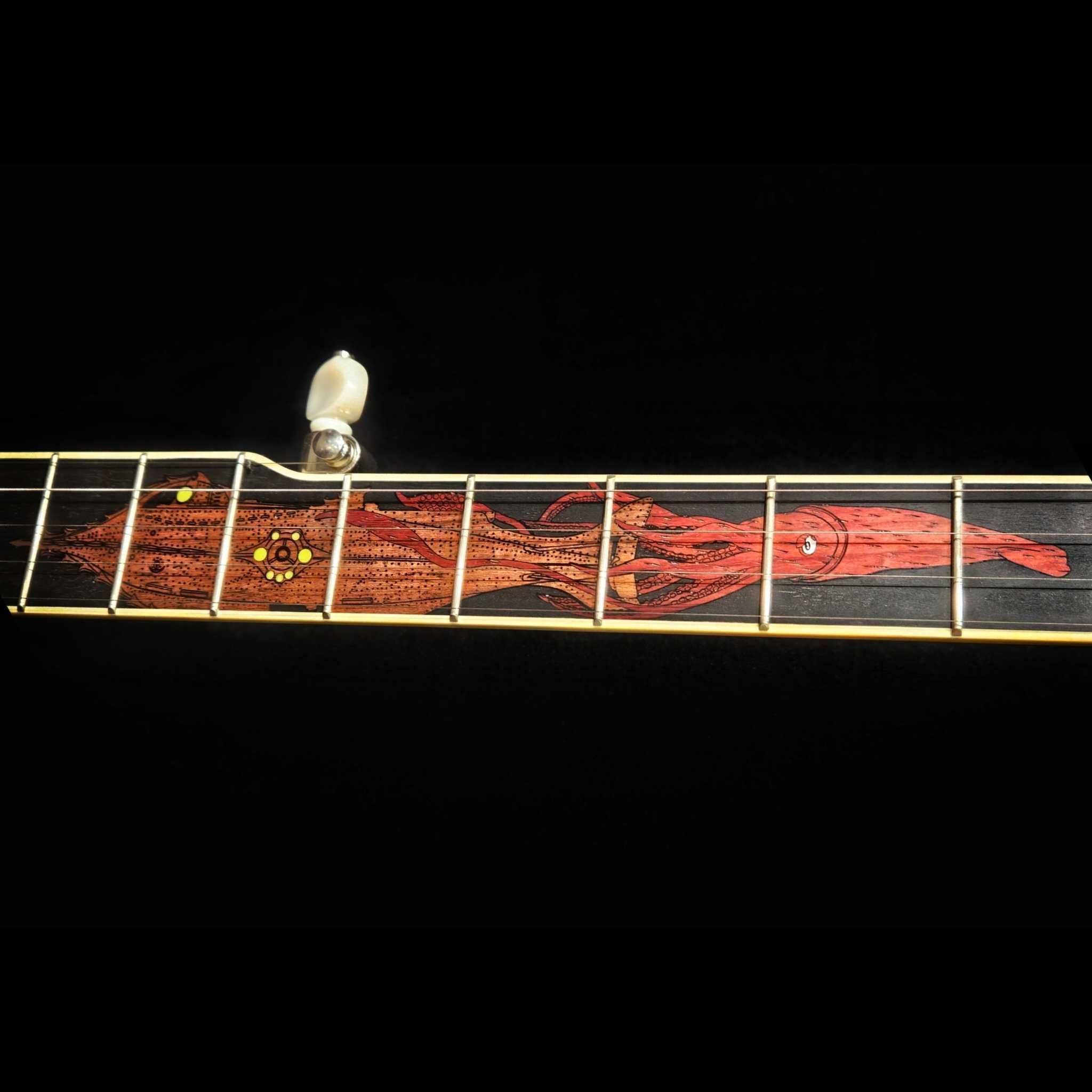 Nemo 20,000 Leagues Under the Sea Custom Long Neck Banjo-  Squid attacking ship neck inlay