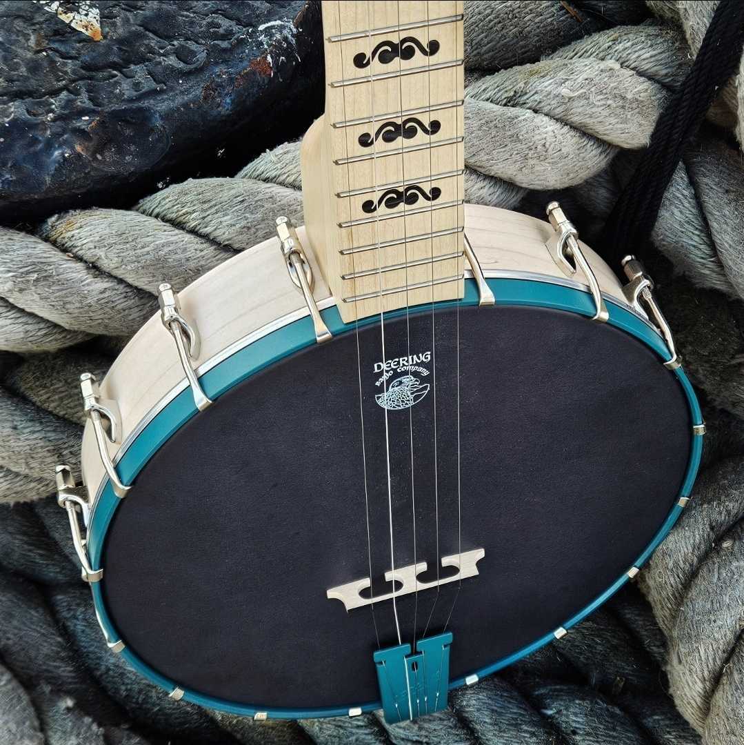 Swept Away Broadway Play Goodtime Banjo Top Angle of the Drum and lower part of the neck
