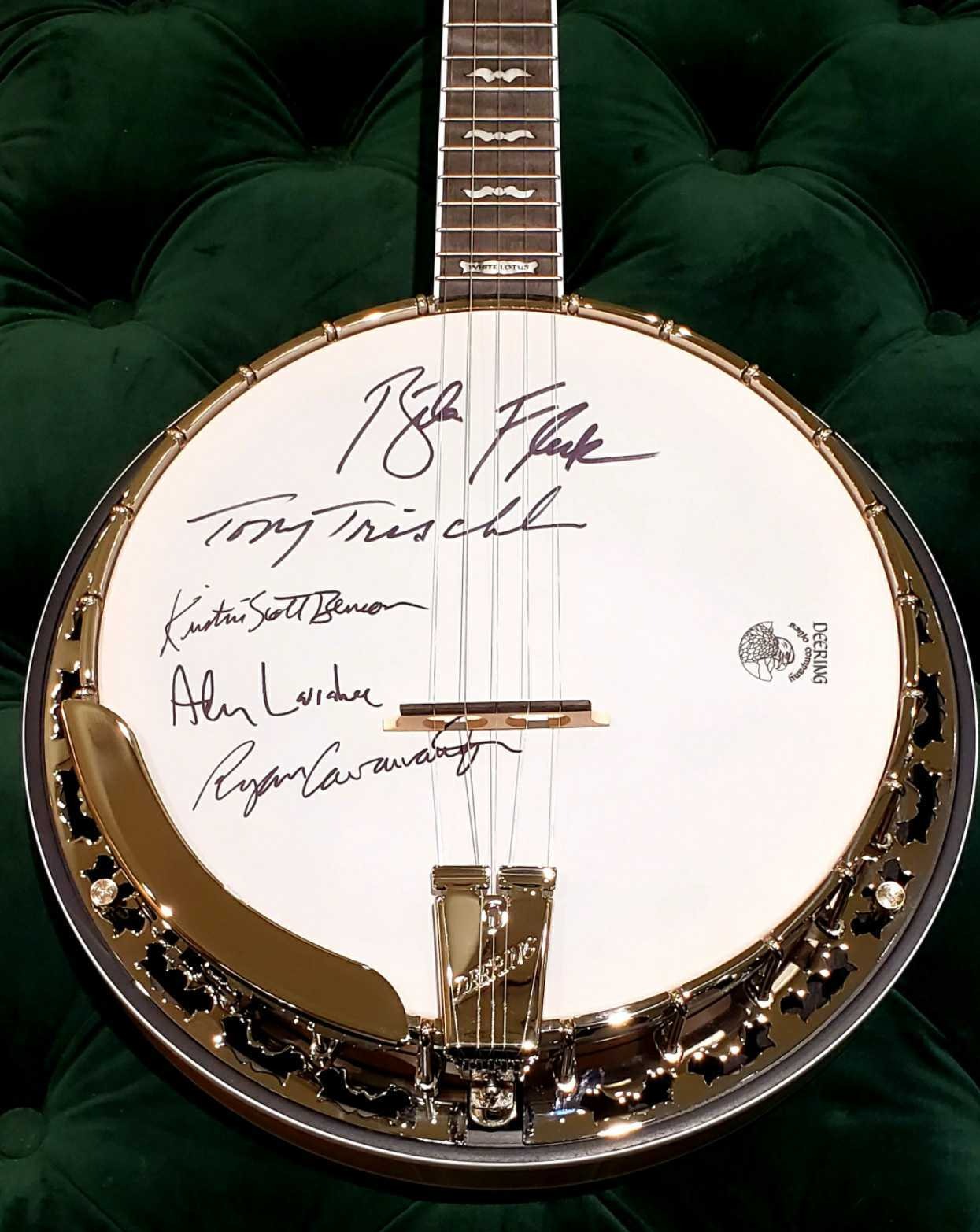 Deering White Lotus Banjo Auction - Signed by 2022 Blue Ridge Banjo Camp Instructors!