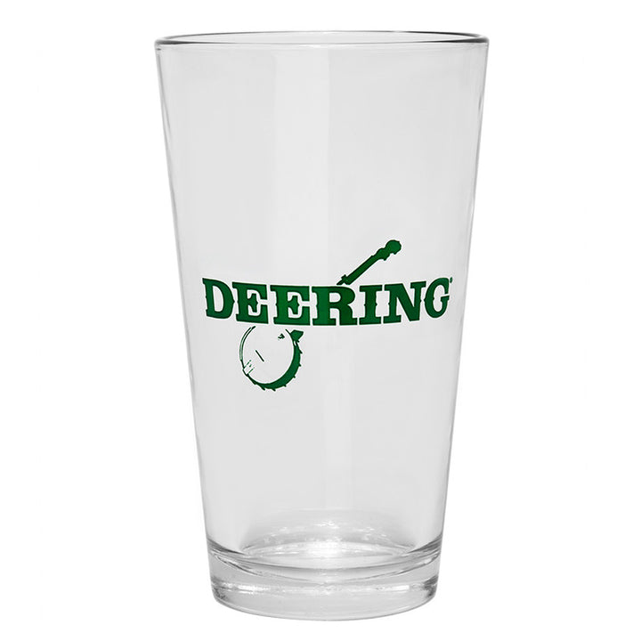 Deering Banjo Logo Pint Glass, white background