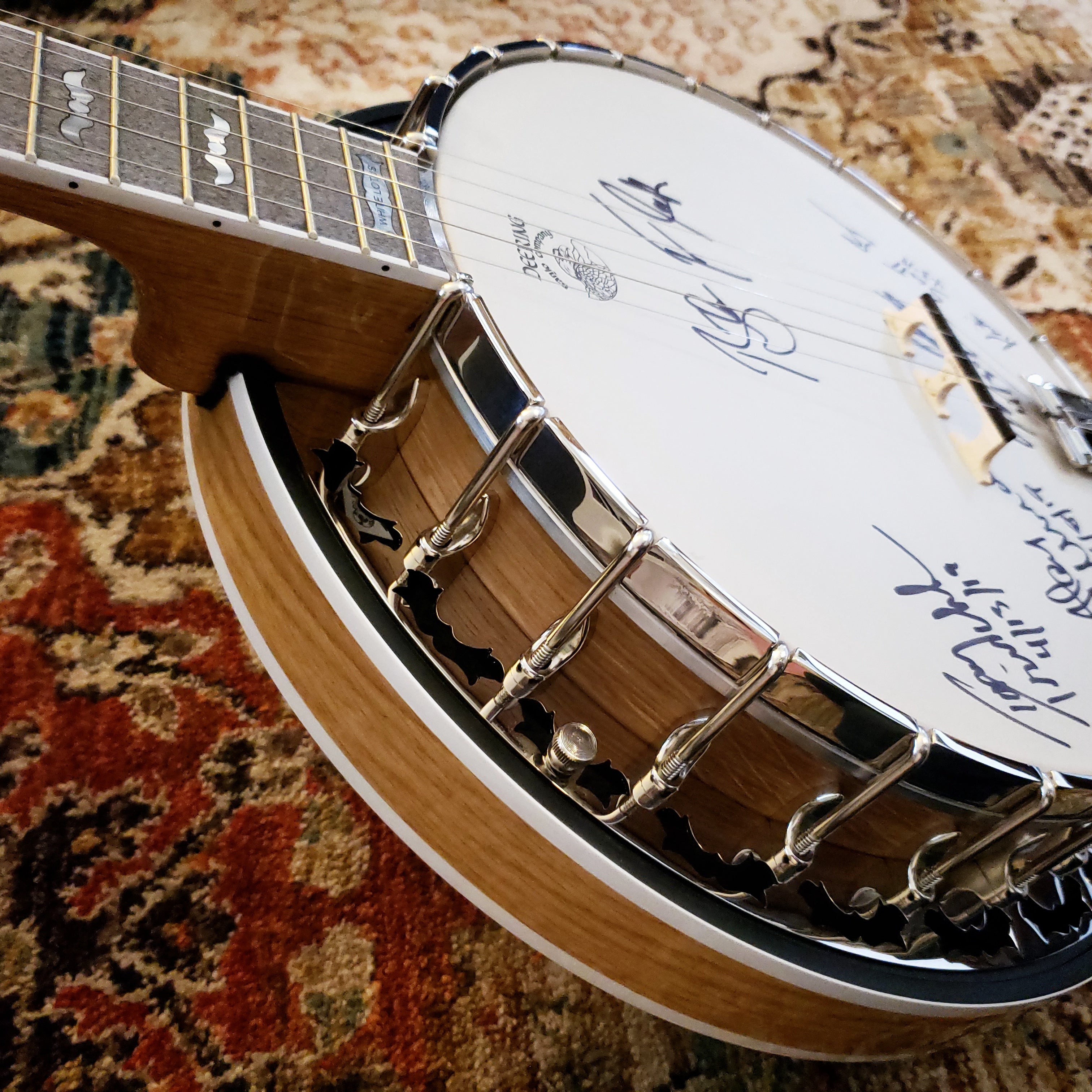 Deering White Lotus Banjo Auction - Signed by 2019 Blue Ridge Banjo Camp Instructors!