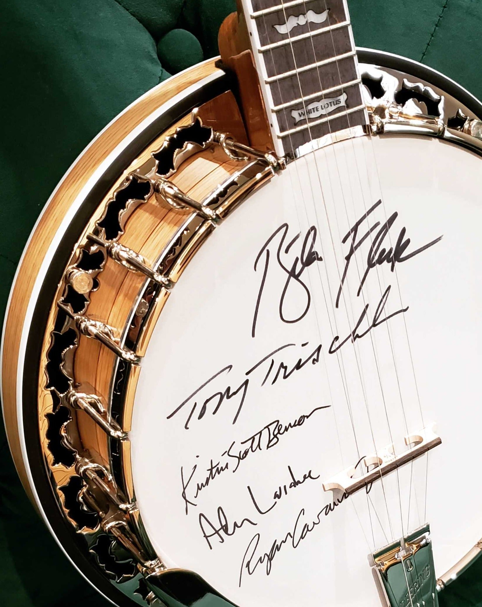Deering White Lotus Banjo Auction - Signed by 2022 Blue Ridge Banjo Camp Instructors!