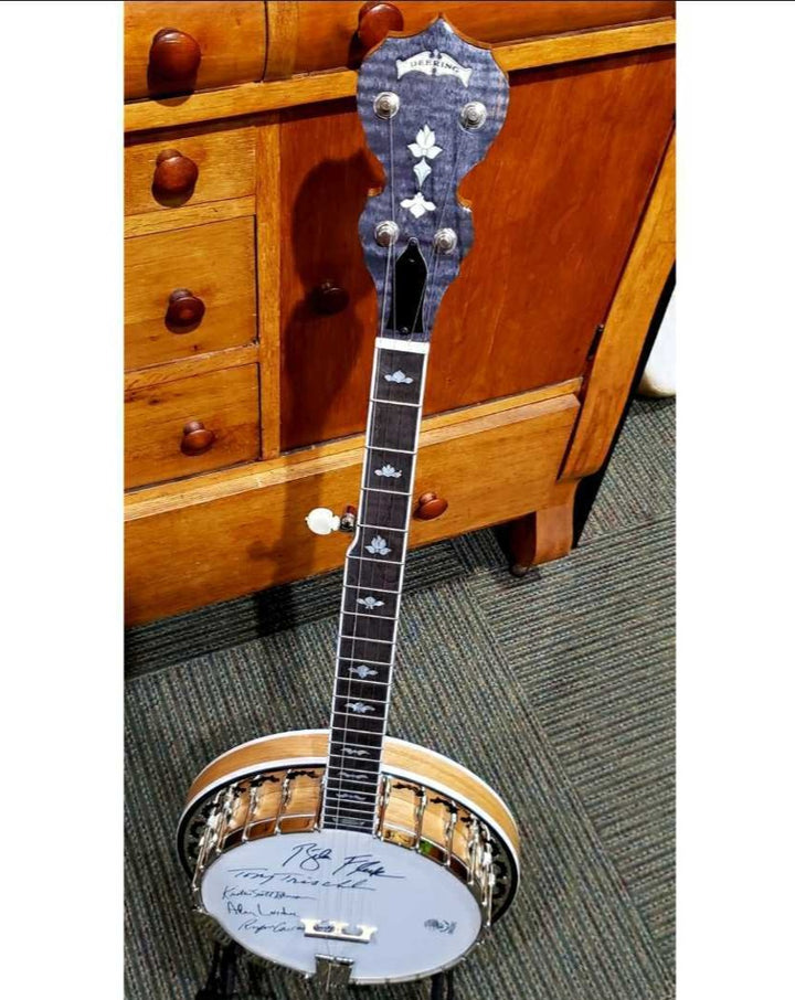 Deering White Lotus Banjo Auction - Signed by 2022 Blue Ridge Banjo Camp Instructors!