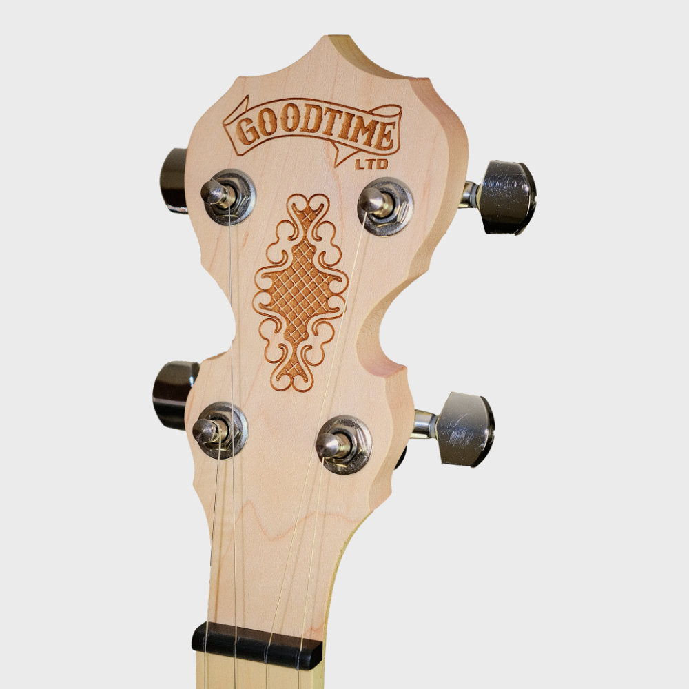 Deering Goodtime Bronze Limited banjos peghead clean